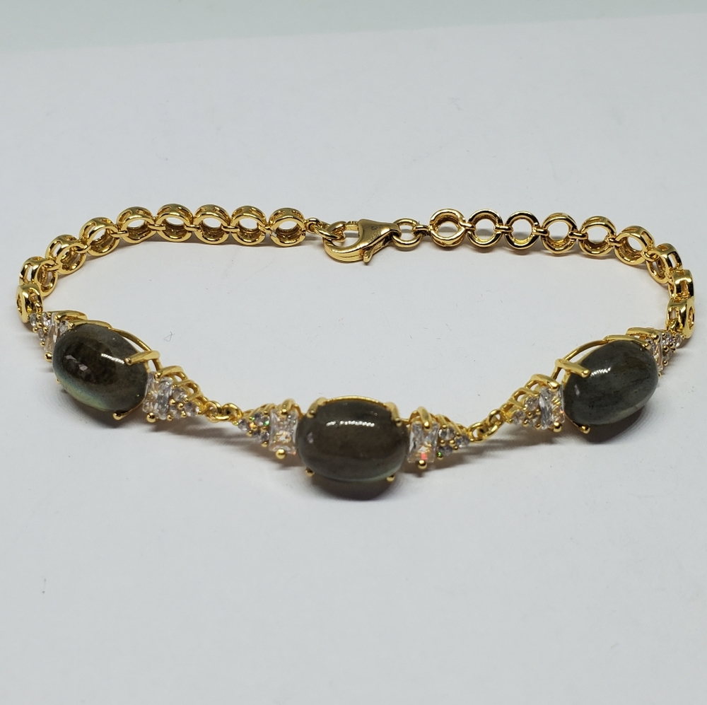 SOLD Labradorite Gold Over Sterling Silver CZ Accent Tennis Bracelet - Picture 1 of 10